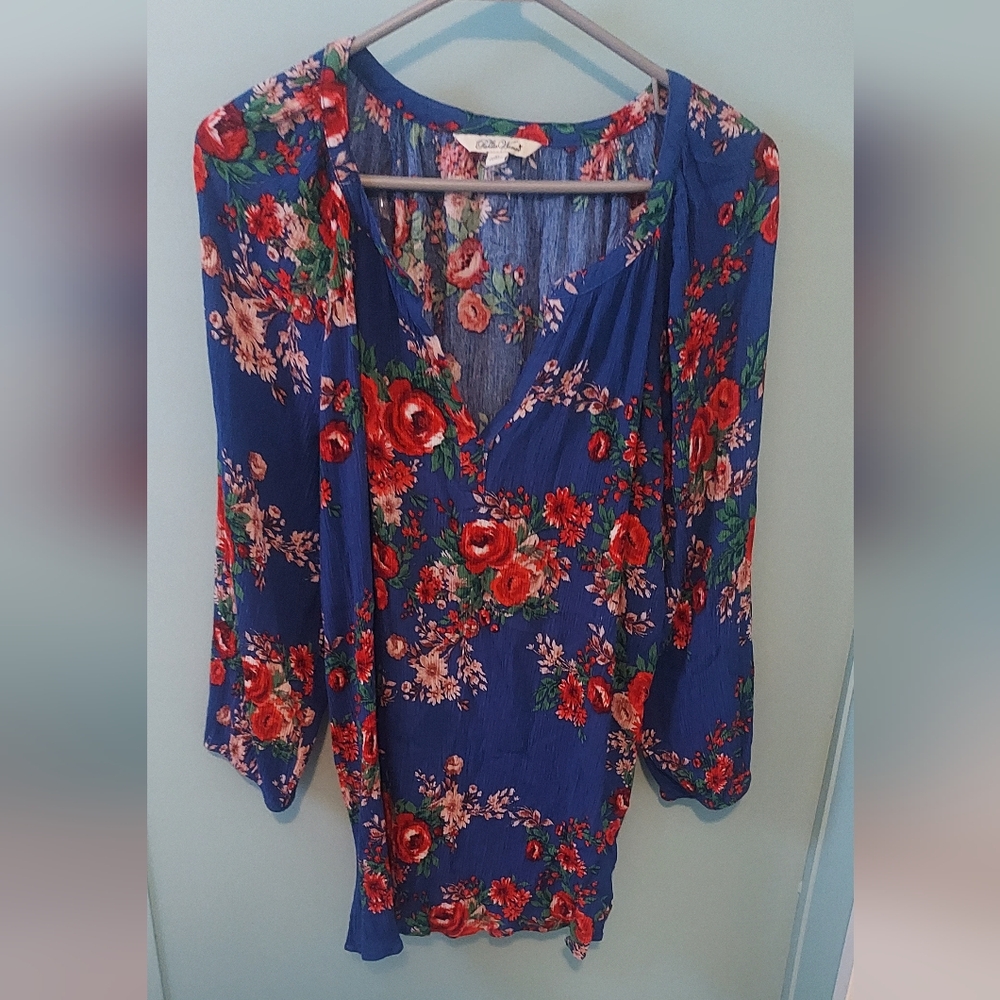 ! Pioneer Woman Floral 3/4 SLV Peasant Blouse XL Blue Tunic